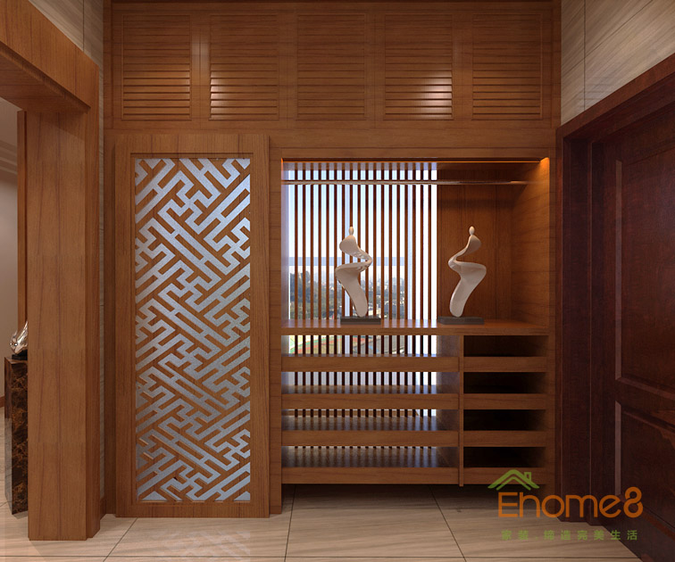 99㎡三房一廳中式優(yōu)雅風(fēng)格入戶玄關(guān)裝修效果圖