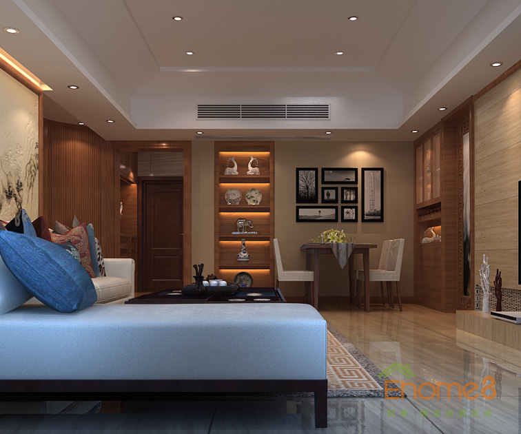 99㎡三房一廳中式優(yōu)雅風(fēng)格主臥裝修效果圖