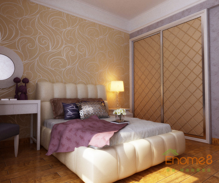 99㎡三房一廳現(xiàn)代中式風(fēng)格次臥裝修效果圖