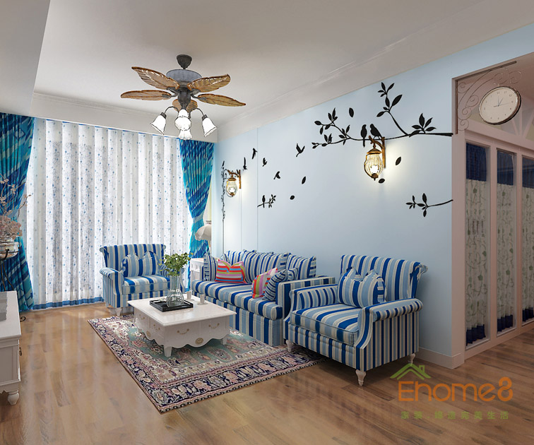 73㎡兩房一廳地中海風格客廳沙發(fā)裝修效果圖