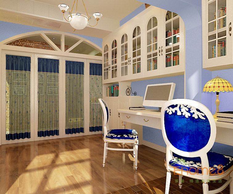 73㎡兩房一廳地中海風格書房書柜裝修效果圖