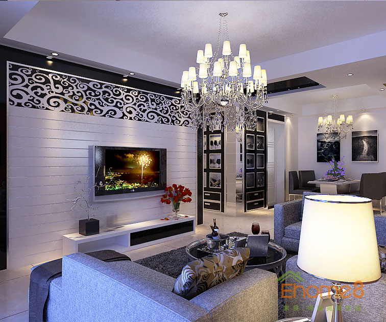 72㎡兩房一廳法式風(fēng)格客廳吊燈裝修效果圖