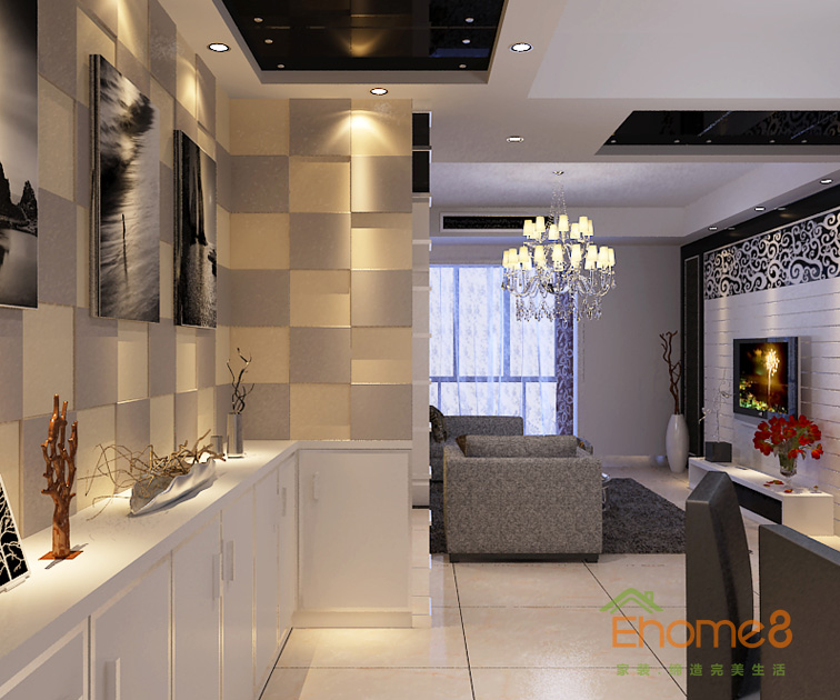 72㎡兩房一廳法式風(fēng)格客廳過(guò)道裝修效果圖