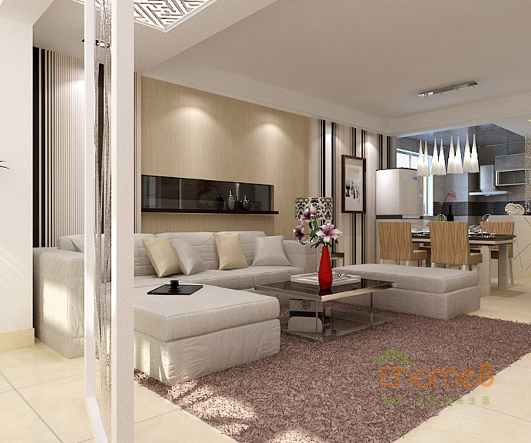 132㎡四房一廳歐式風格客廳全景裝修效果圖