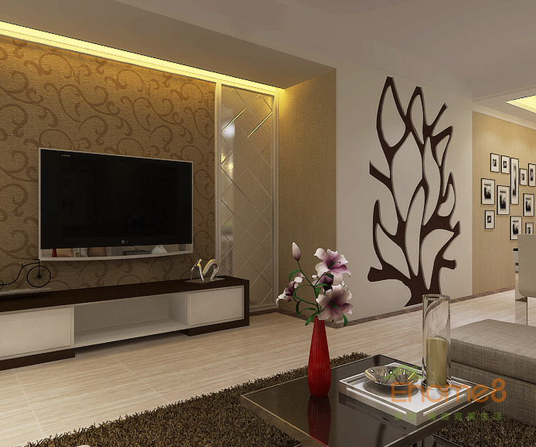 95㎡三房一廳法式風(fēng)格客廳電視墻裝修效果圖