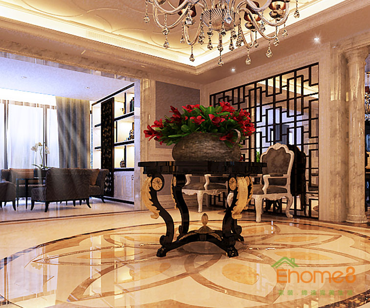 165㎡躍層歐式風(fēng)格大廳盆景裝修效果圖