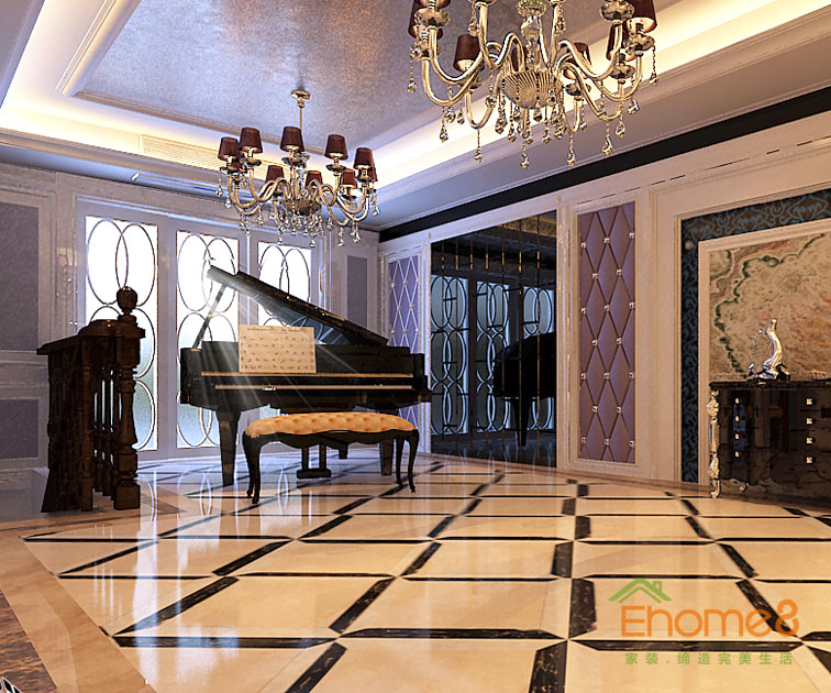 165㎡躍層歐式風(fēng)格鋼琴室裝修效果圖