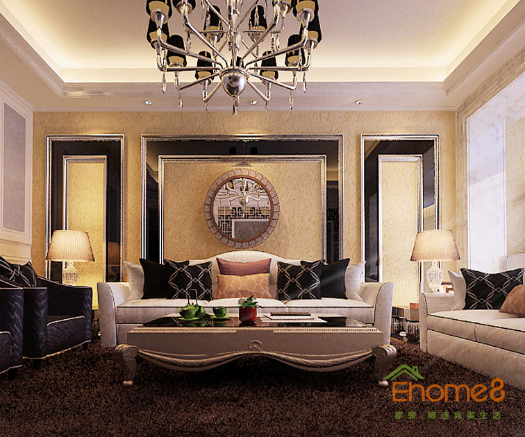 165㎡躍層歐式風(fēng)格客廳背景墻裝修效果圖