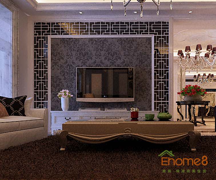 165㎡躍層歐式風(fēng)格客廳電視墻裝修效果圖