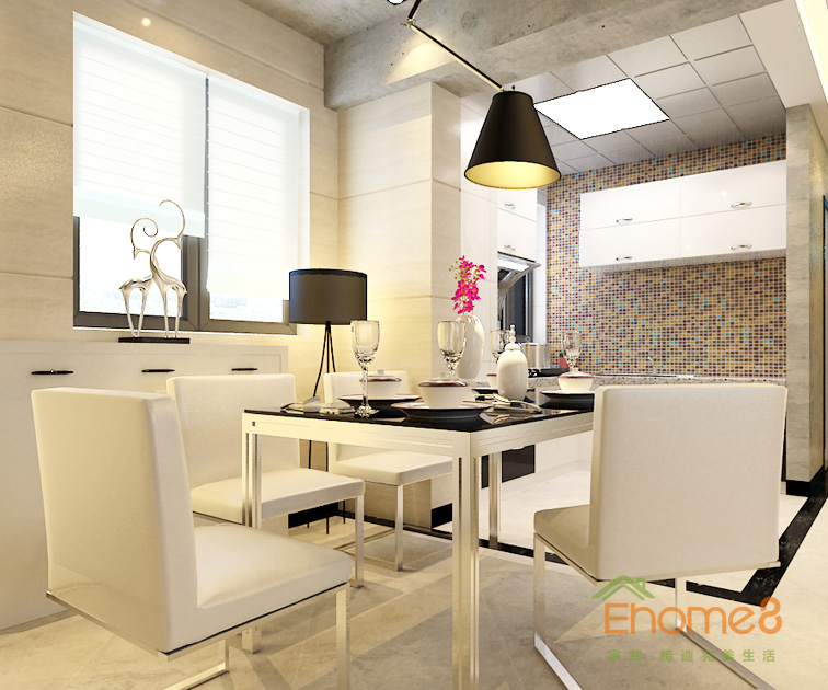 65㎡兩房一廳現(xiàn)代簡約風格餐廳裝修效果圖