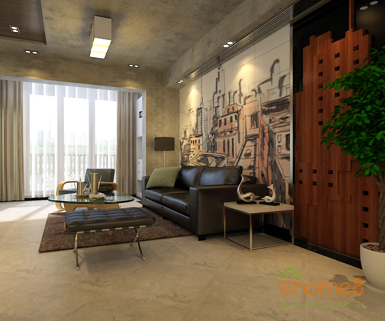 65㎡兩房一廳現(xiàn)代簡約風格客廳沙發(fā)背景墻裝修效果圖